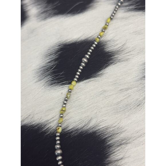 Native American Sterling Silver Palomino Turquoise Navajo Pearl Necklace 18”-20” - Picture 4 of 9